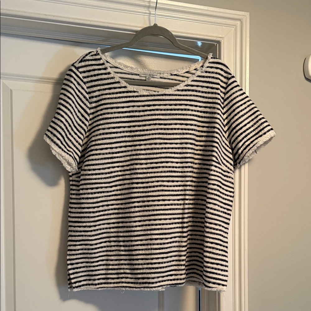 Green Envelope navyand White Striped Short Sleeve Top